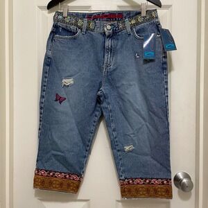 Vintage Candies‎ Capris Embroidered Distressed NWT Deadstock Y2K USA Made Sz 9